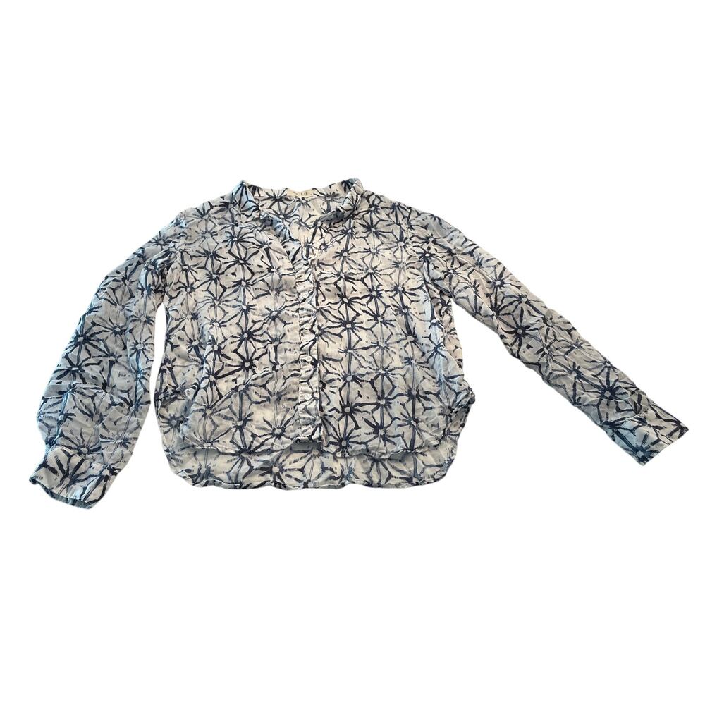 M1-40 BELLA DAHL Women's Sheer Collared Top Abstract Blue/White Size S